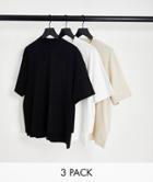 Topman 3 Pack Oversized T-shirt In Black, White And Stone-multi