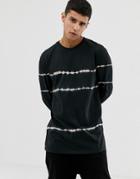 Asos Design Relaxed Longline Long Sleeve T-shirt With Ripple Tie Dye Wash In Black - Black
