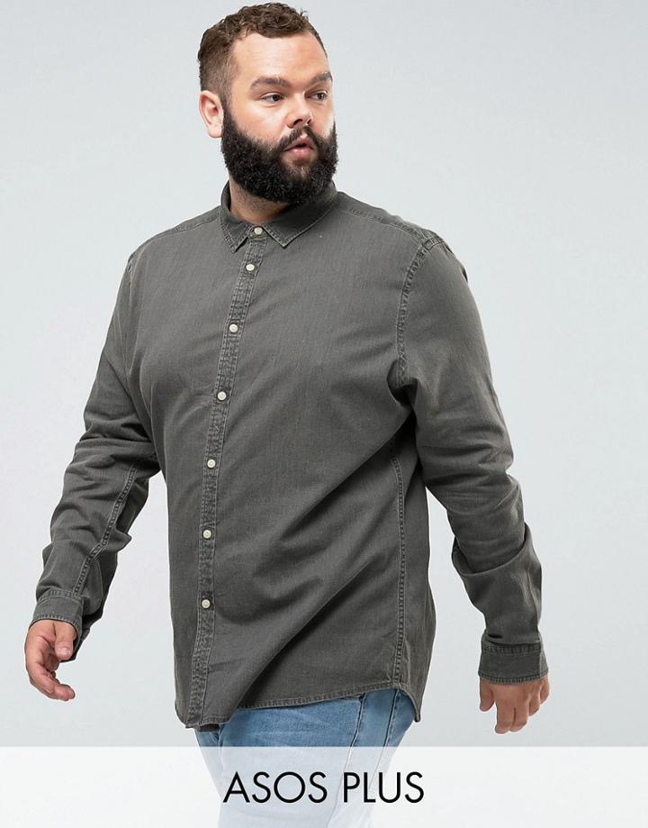 Asos Plus Skinny Denim Shirt In Gray - Gray