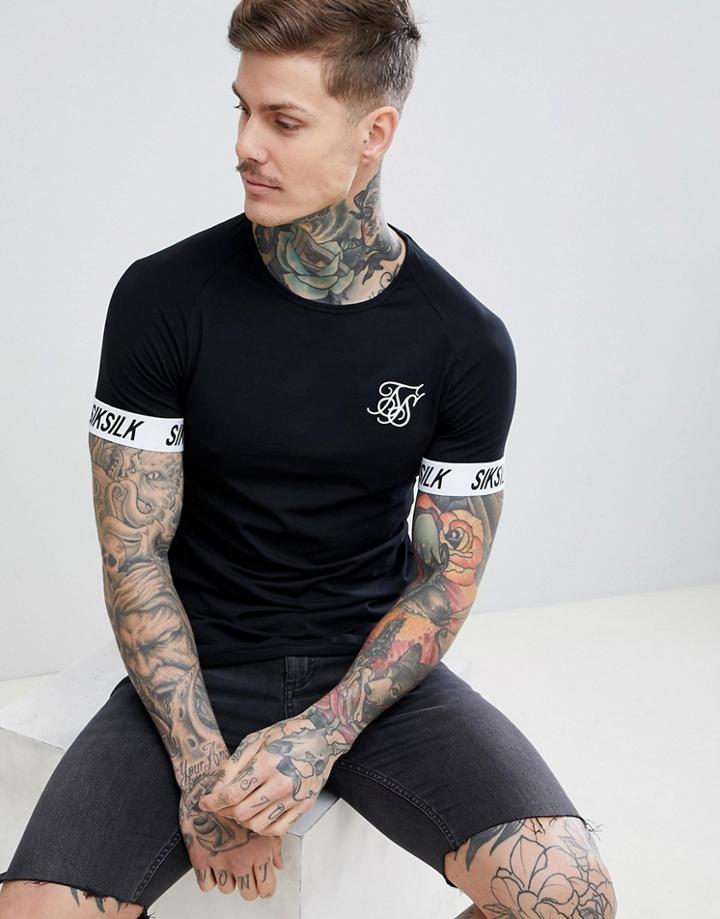 Siksilk T-shirt In Black With Tape Sleeve