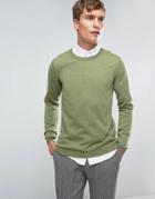 Asos Merino Wool Crew Neck Sweater In Light Green - Green