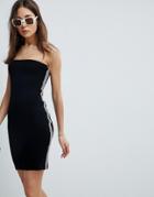 Asos Design Bandeau Mini Dress With Sports Stripe - Black