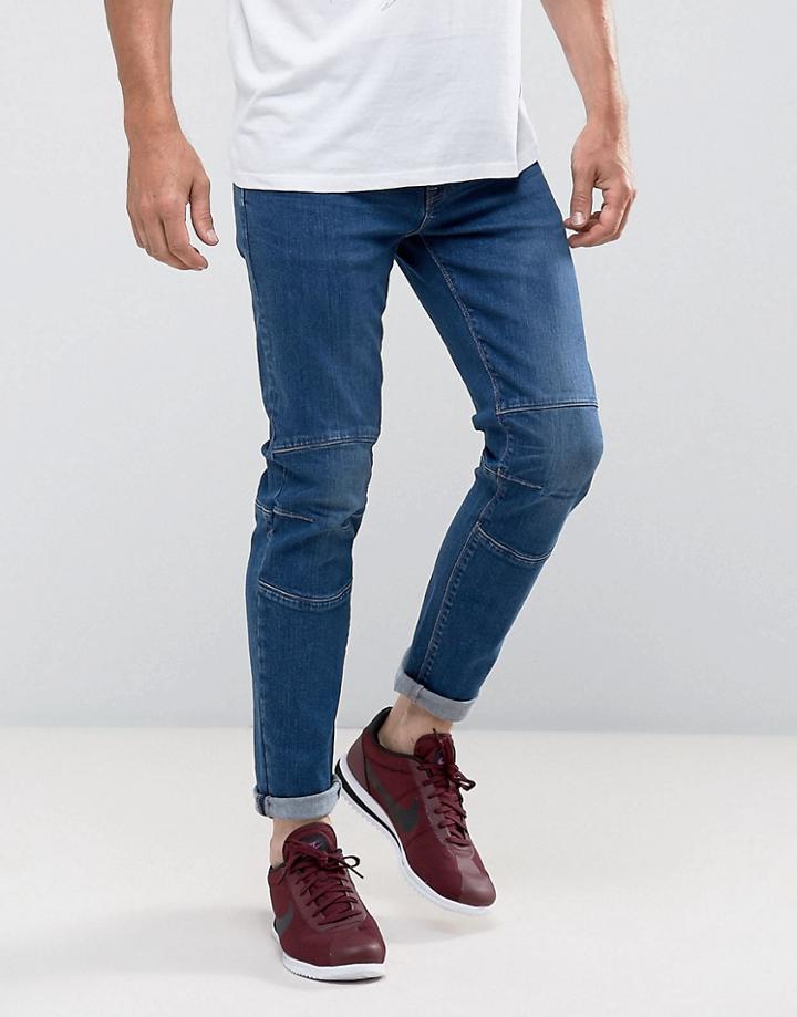 Asos Skinny Jeans In Mid Wash Blue Biker - Blue
