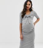 Bluebelle Maternity Bodycon Tie Front Dress With 3/4 Sleeve In Gray - Gray