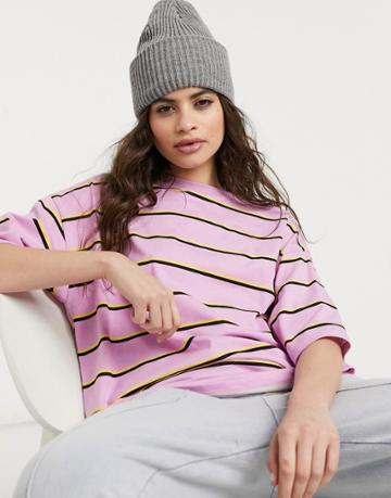 Asos Design Super Oversized T-shirt With Mixed Stripe In Lilac Yellow And Black-multi