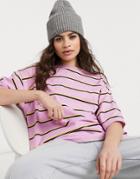 Asos Design Super Oversized T-shirt With Mixed Stripe In Lilac Yellow And Black-multi