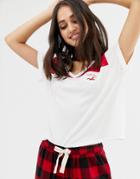 Hollister Red Color Block Pyjama Top