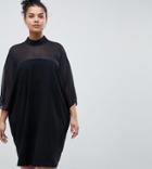 Asos Design Curve Shift Dress With Sheer Inserts - Black