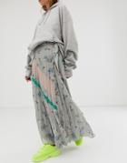 Asos Design Pleated Wrap Maxi Skirt In Spliced Floral Print - Multi