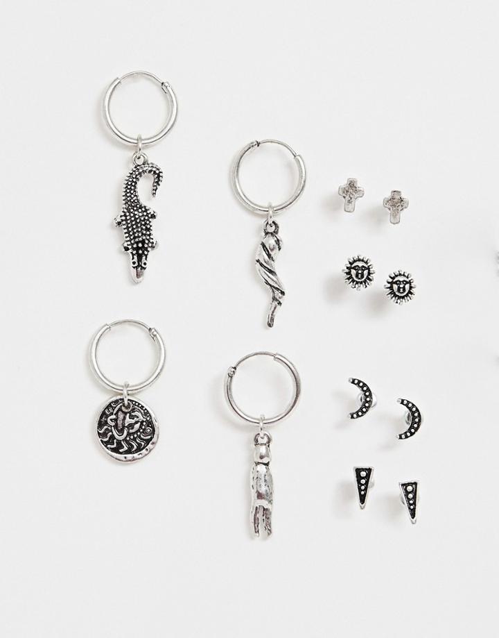 Reclaimed Vintage Inspired Earring Pack With Hoop And Stud Interest In Burnished Silver Exclusive To Asos - Silver