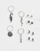 Reclaimed Vintage Inspired Earring Pack With Hoop And Stud Interest In Burnished Silver Exclusive To Asos - Silver
