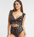 Peek & Beau Fuller Bust Exclusive Cut Out Swimsuit With Ruffle In Winter Floral-multi