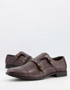 Asos Design Monk Shoes In Brown Faux Leather
