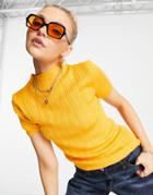 Topshop Knitted Detailed Tee In Orange
