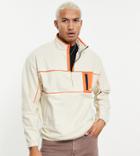 Asos Daysocial Oversized Quarter Zip Polar Fleece With Orange Color Pop Details In Off-white