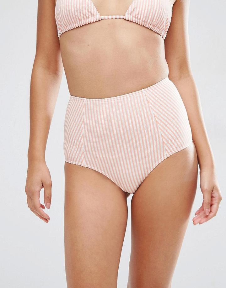 Asos Mix And Match Seersucker Stripe High Waist Bikini Bottom - Multi