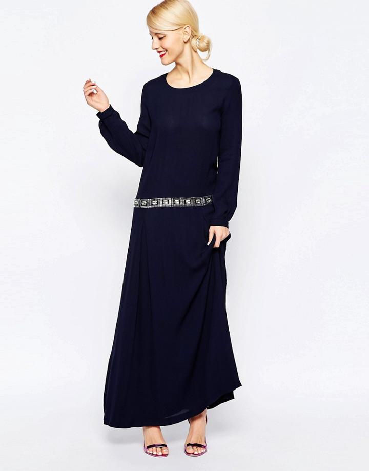 Love Moschino Embellished Waist Maxi Dress - Navy
