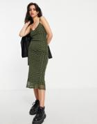 Topshop Mesh Midi Retro Floral Dress In Khaki-green