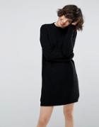 Asos Chunky Knit Dress In Rib With High Neck - Black