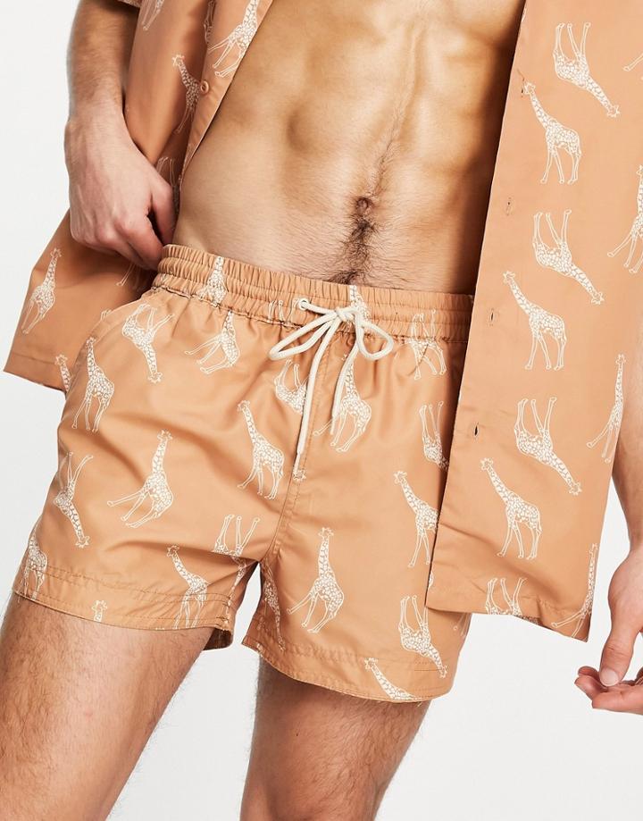 South Beach Swim Shorts In Giraffe Print-brown