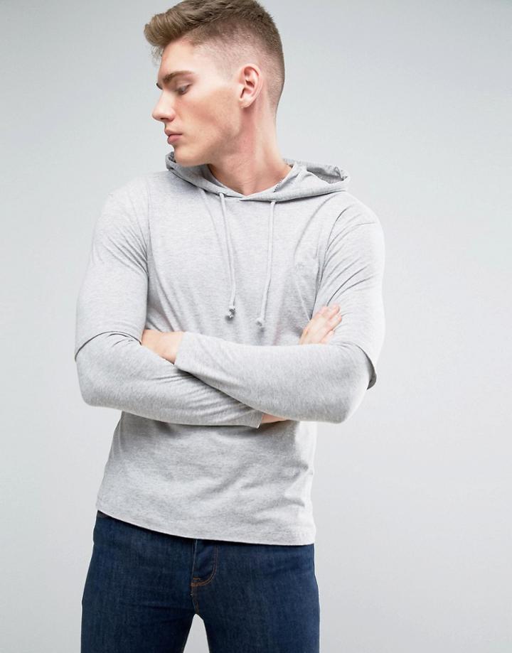 Jack & Jones Originals Hooded Long Sleeve Top - Gray