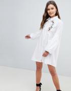 Qed London Embroiderred Shirt Dress - White