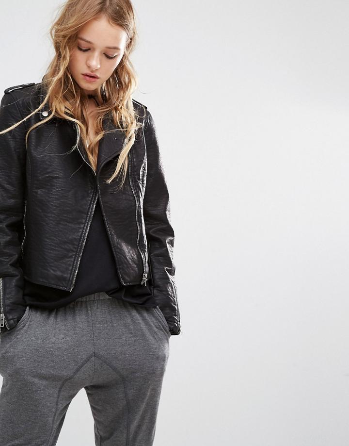 Lira Leather Look Biker Jacket - Black