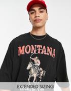 Asos Design Oversized T-shirt In Washed Black With Retro Cowboy Front Print