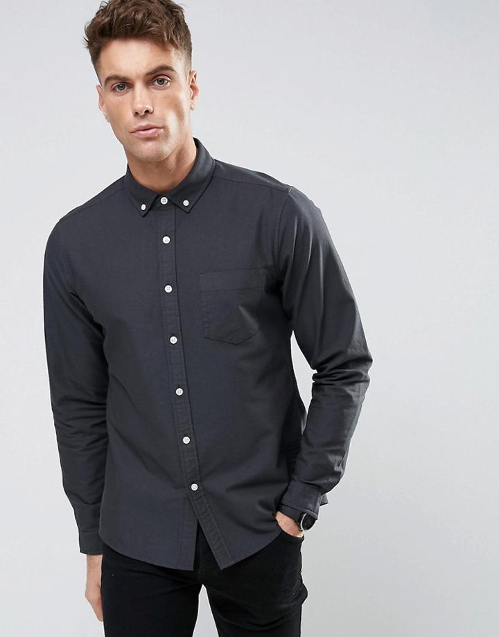 Asos Casual Regular Fit Oxford Shirt In Navy - Navy