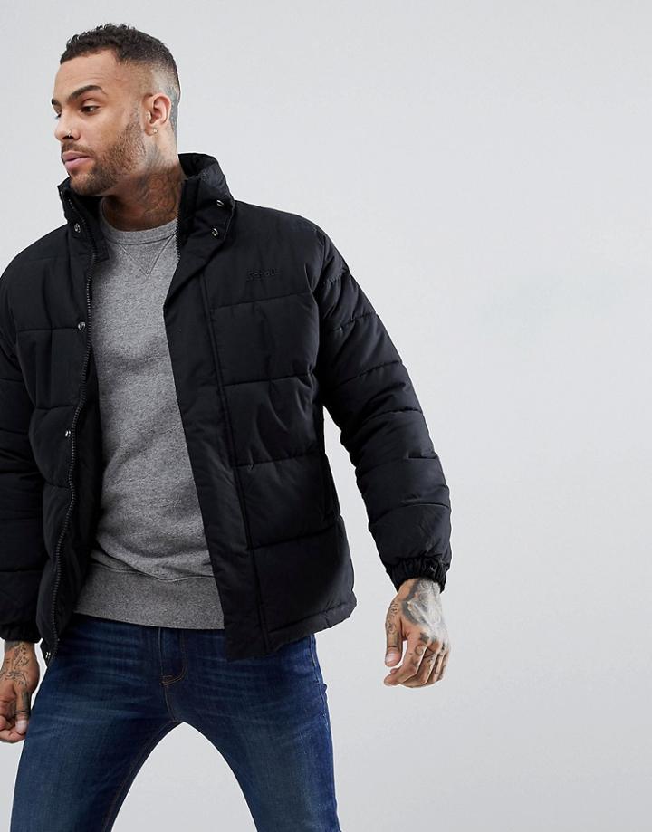 Schott Nebraska Heavy Puffer Jacket Concealed Hood In Black - Black