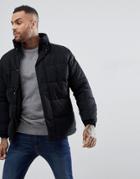 Schott Nebraska Heavy Puffer Jacket Concealed Hood In Black - Black