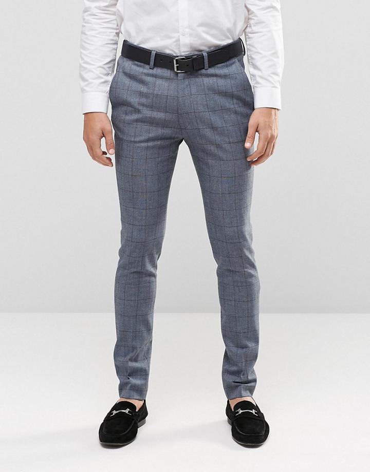 Asos Super Skinny Cropped Pants In Blue Check - Blue