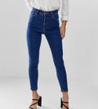 Asos Design Petite Ridley High Waisted Skinny Jeans In Flat Blue Wash-blues