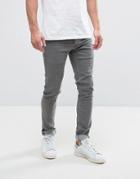 Solid Skinny Jeans In Washed Gray - Gray