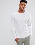 Asos Muscle Long Sleeve Waffle T-shirt With Curved Hem - White