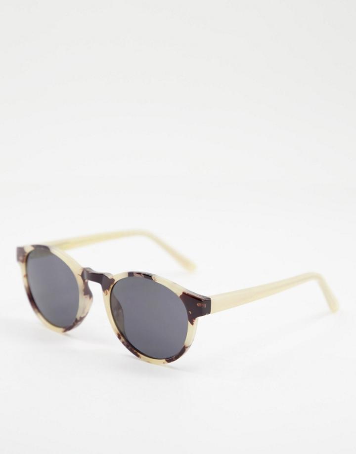 A.kjaerbede Marvin Unisex Round Sunglasses In Cream Tort-neutral