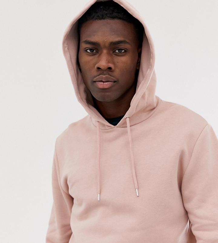 Asos Design Tall Long Line Zip Up Hoodie In Pink