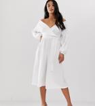 Boohoo Petite Off Shoulder Jumpsuit With Tie Waist In White - White