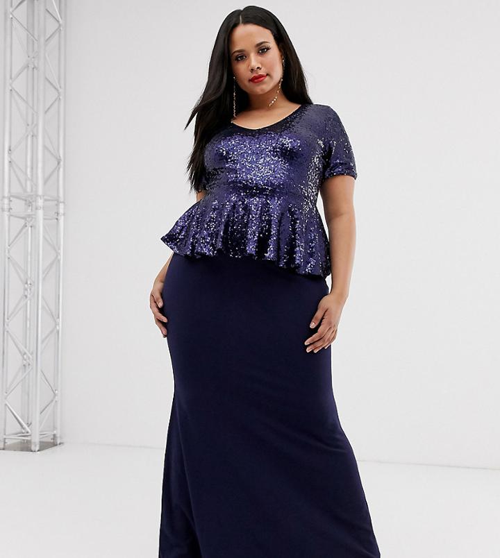 City Goddess Plus Maxi Dress With Peplum Frill-navy