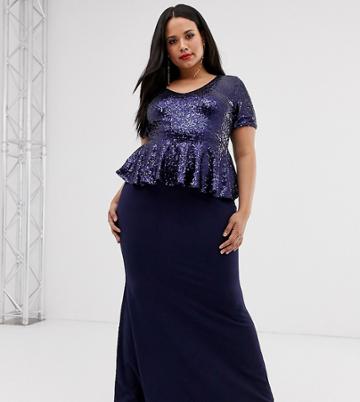 City Goddess Plus Maxi Dress With Peplum Frill-navy