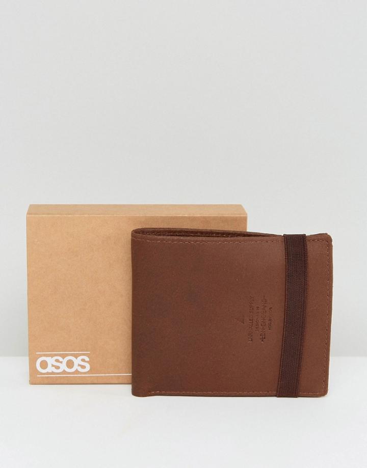 Asos Vintage Leather Wallet In Brown With Elastic Fastening - Brown