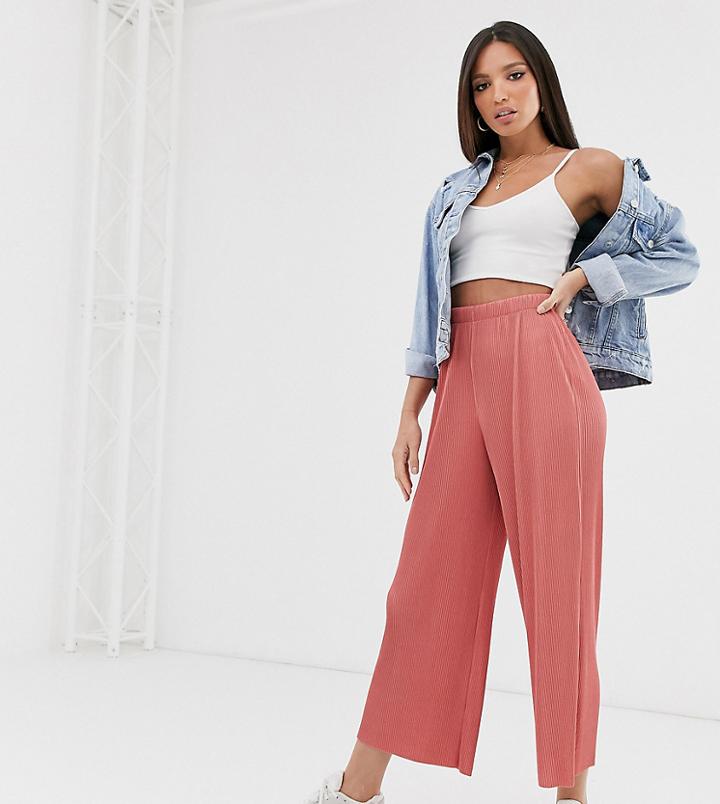 Asos Design Tall Plisse Culotte Pants-pink