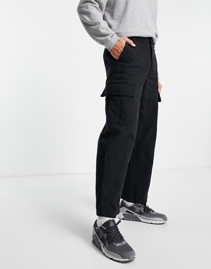 Asos Design Wide Fit Pants With Cargo Pockets In Black