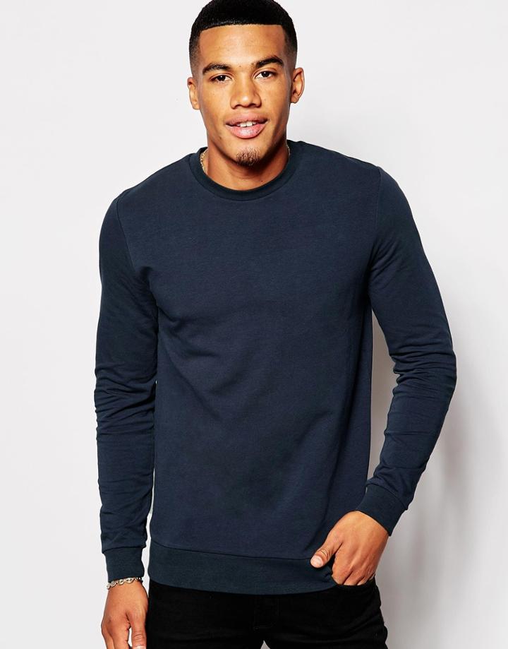 Asos Muscle Fit Sweatshirt With Stretch - Navy