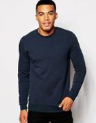 Asos Muscle Fit Sweatshirt With Stretch - Navy