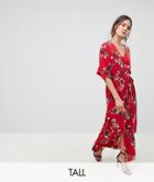 Y.a.s Tall Floral Maxi Kimono Dress - Red