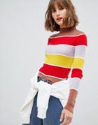 Asos Design High Neck Long Sleeve Rib Sweater In 70s Stripe - Multi