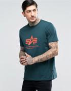 Alpha Industries T-shirt With Logo In Regular Fit Petrol - Green