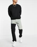 Liquor N Poker Straight Leg Jeans In Black With Sage Green Splicing