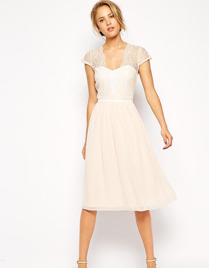 Asos Petite Scalloped Lace Midi Dress - Pink